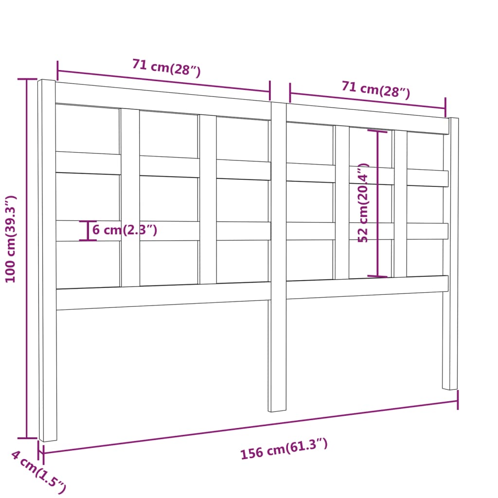 Testiera per Letto Ambra 156x4x100 cm in Legno Massello di Pino | homemem39
