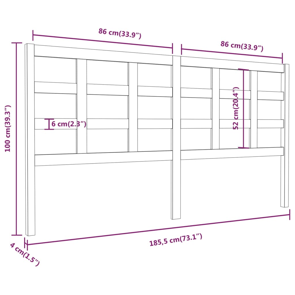 Testiera per Letto 185,5x4x100 cm Legno Massello di Pino - homemem39