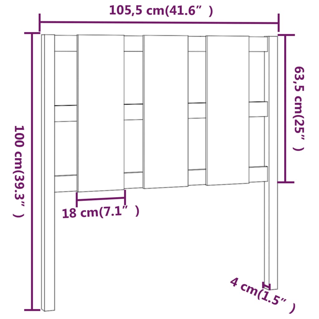 Testiera per Letto 105,5x4x100 cm Legno Massello di Pino - homemem39