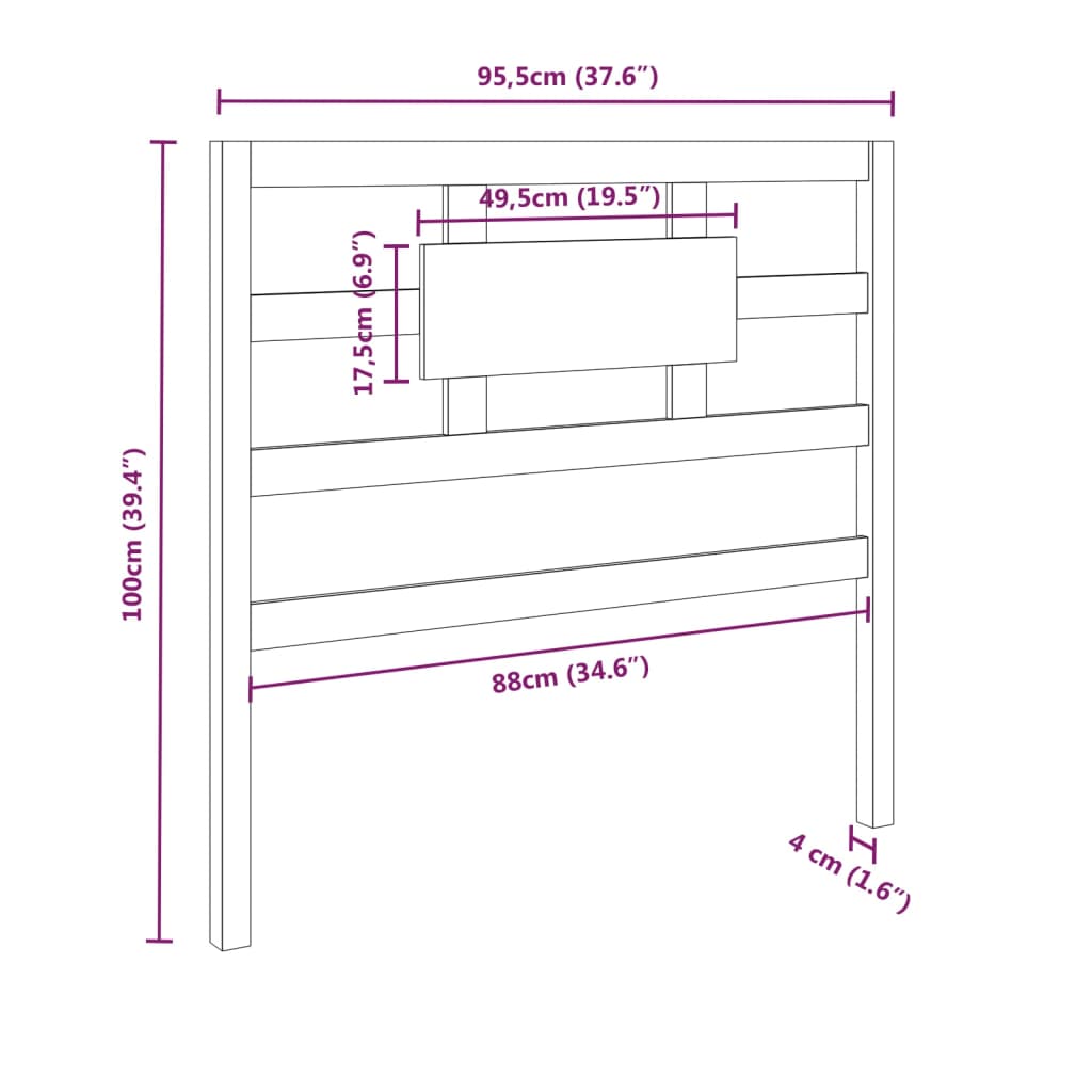 Testiera per Letto 95,5x4x100 cm Legno Massello di Pino - homemem39