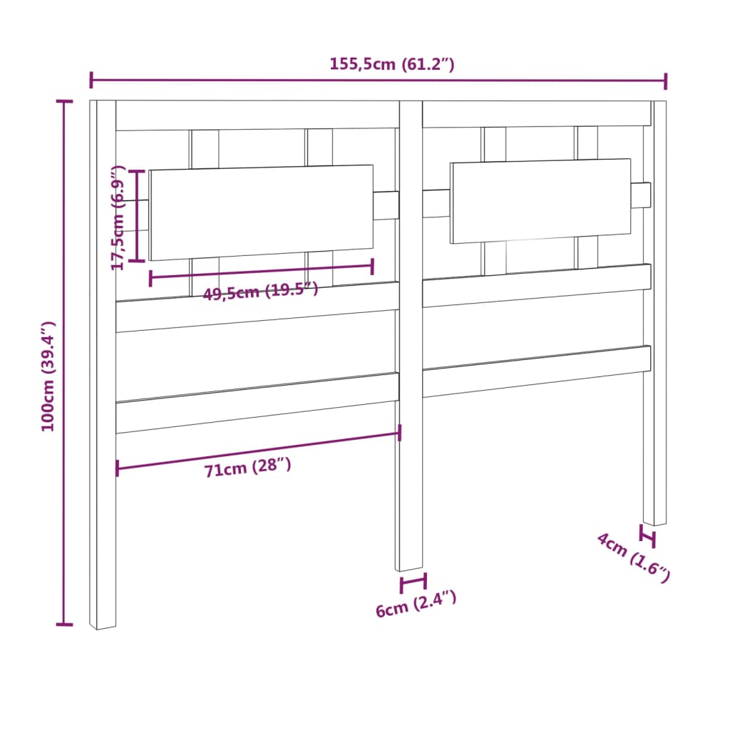 Testiera per Letto 155,5x4x100 cm Legno Massello di Pino - homemem39