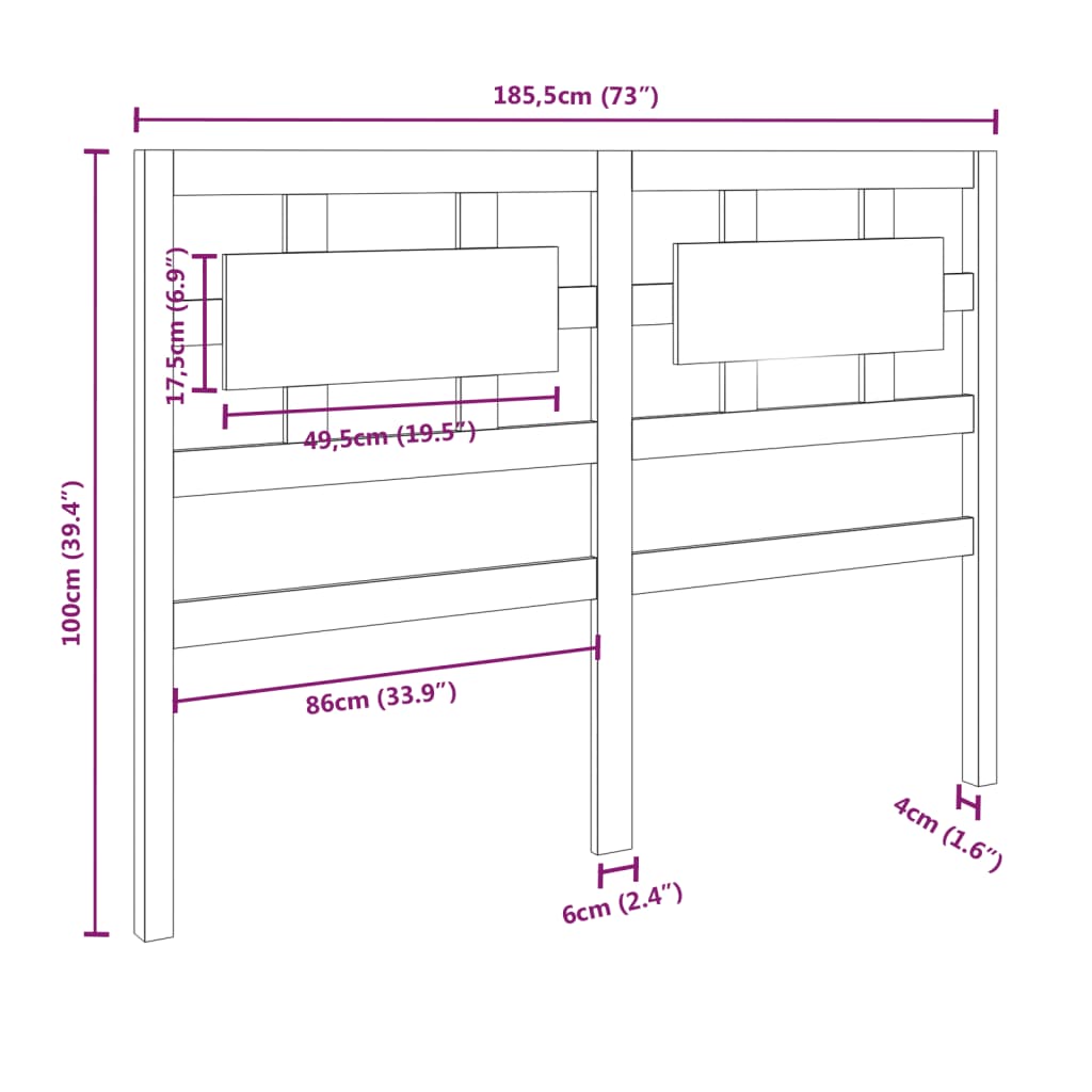 Testiera per Letto Nera 185,5x4x100cm in Legno Massello di Pino - homemem39