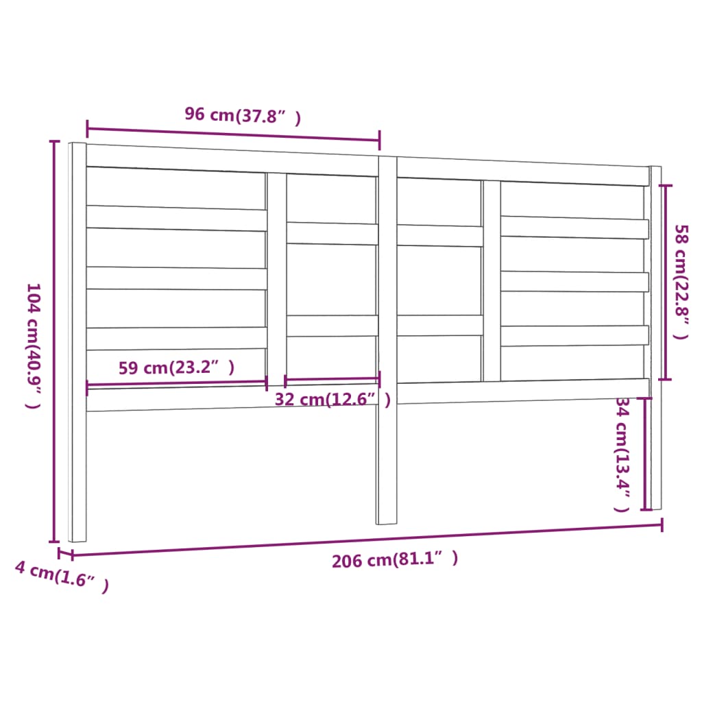 Testiera per Letto Nera 206x4x104 cm in Legno Massello di Pino - homemem39