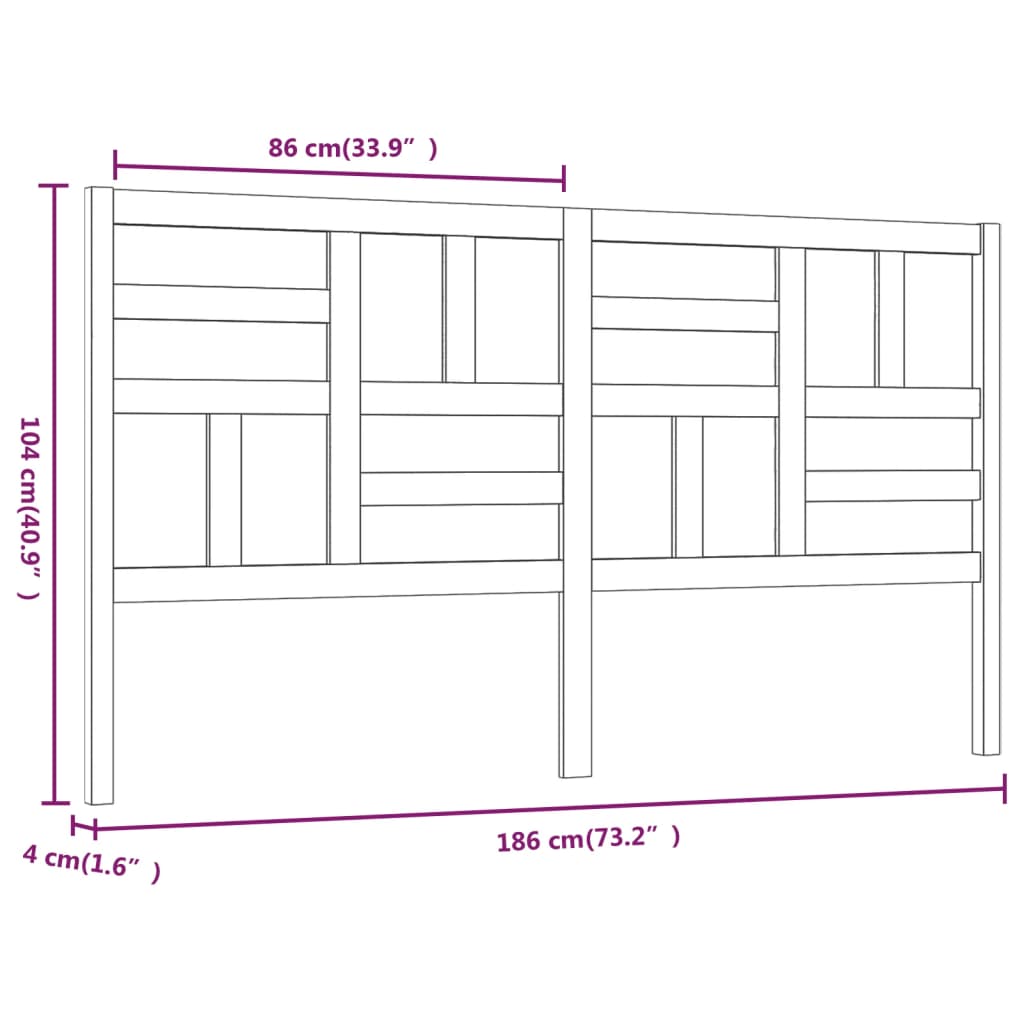 Testiera per Letto Bianca 186x4x104cm in Legno Massello di Pino
