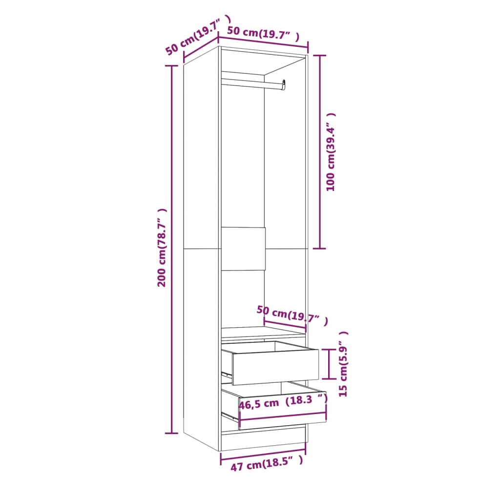 Armadio con Cassetti Grigio Sonoma 50x50x200 Legno Multistrato - homemem39