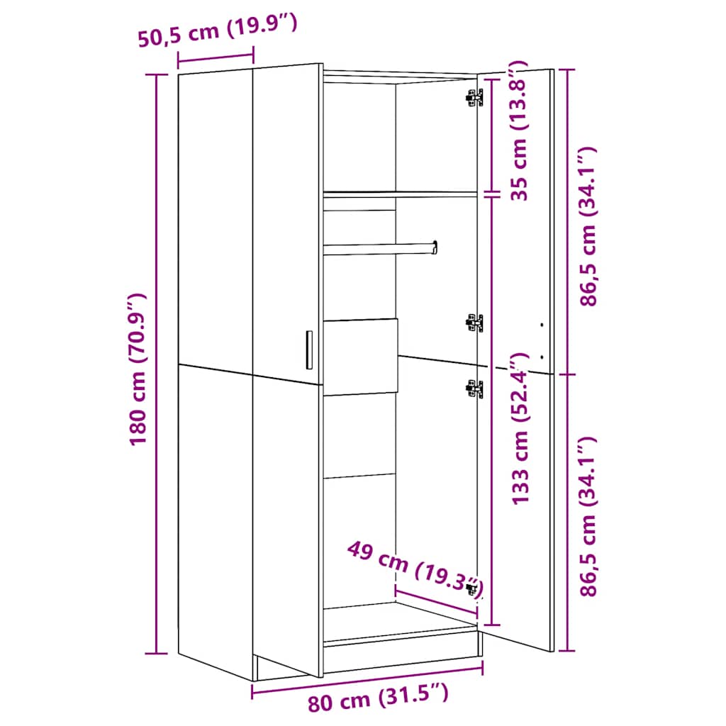 Armadio Rovere Fumo 80x52x180 cm in Legno Multistrato | homemem39