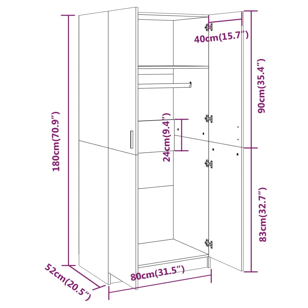 Armadio Grigio Sonoma 80x52x180 cm in Legno Multistrato - homemem39