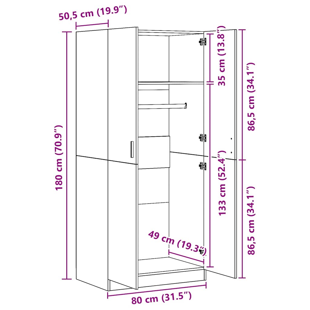 Armadio Grigio Sonoma 80x52x180 cm in Legno Multistrato | homemem39