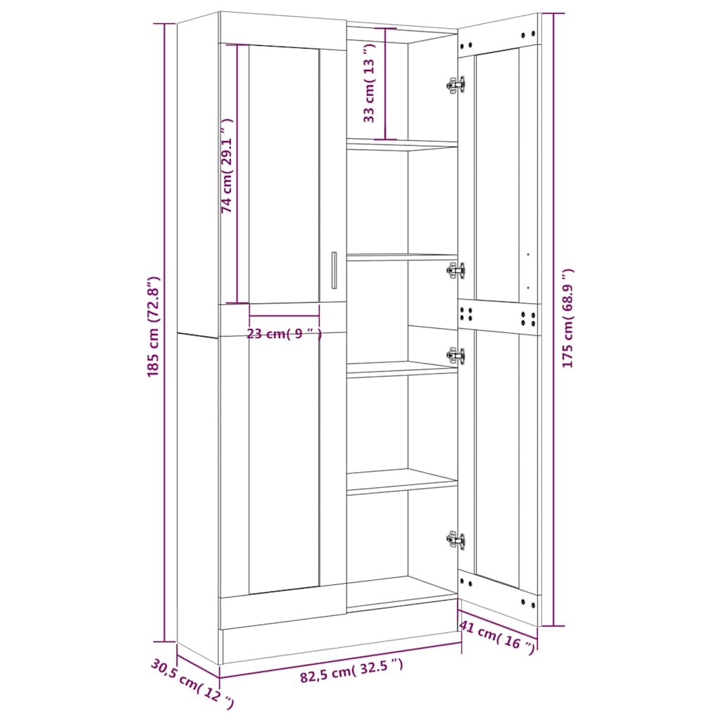 Mobile Vetrina Grigio Sonoma 82,5x30,5x185 Legno Multistrato | homemem39