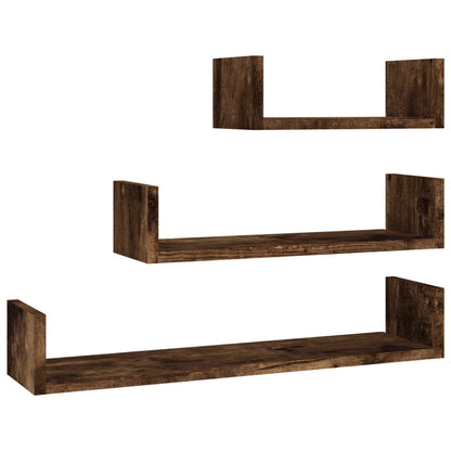 Mensole Espositive da Parete 3 pz Rovere Fumo Legno Multistrato | homemem39