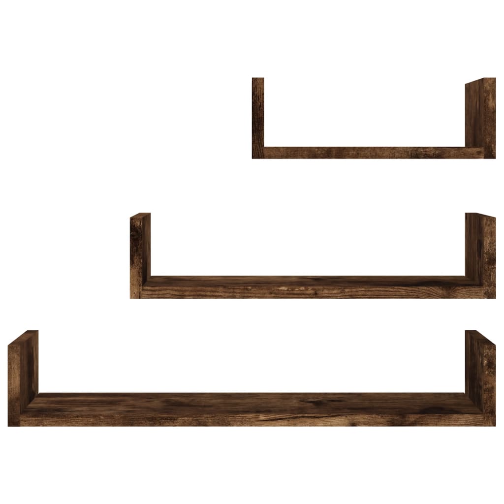 Mensole Espositive da Parete 3 pz Rovere Fumo Legno Multistrato | homemem39