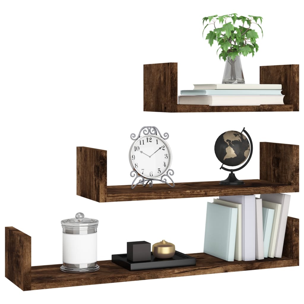Mensole Espositive da Parete 3 pz Rovere Fumo Legno Multistrato | homemem39