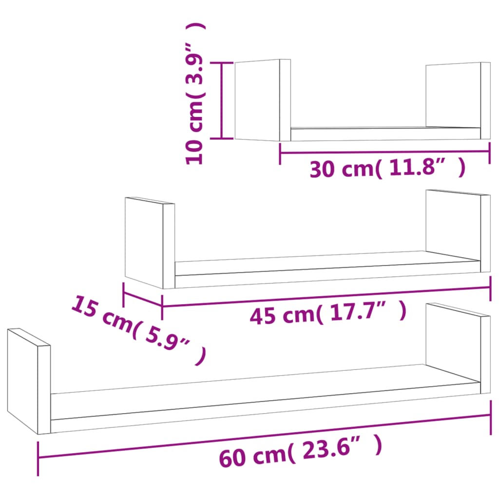 Mensole Espositive da Parete 3 pz Rovere Fumo Legno Multistrato | homemem39