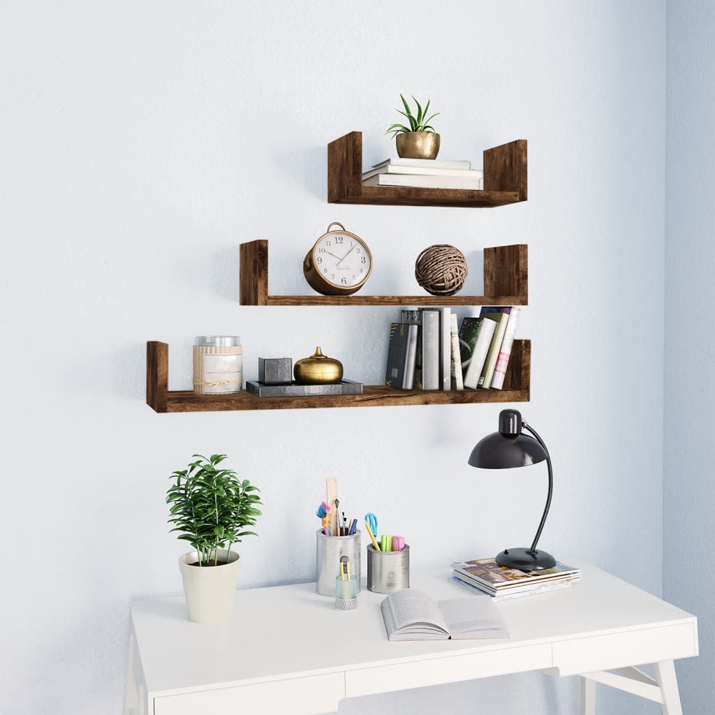 Mensole Espositive da Parete 3 pz Rovere Fumo Legno Multistrato | homemem39