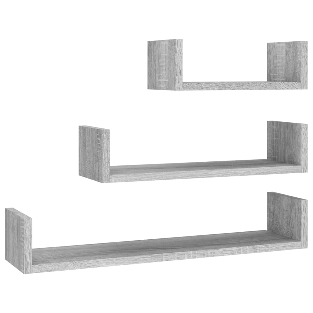 Mensole Espositive a Parete 3pz Grigio Sonoma Legno Multistrato | homemem39