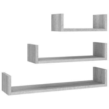 Mensole Espositive a Parete 3pz Grigio Sonoma Legno Multistrato | homemem39