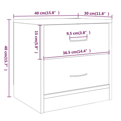 Comodini 2pz Rovere Marrone 40x30x40 cm in Truciolato