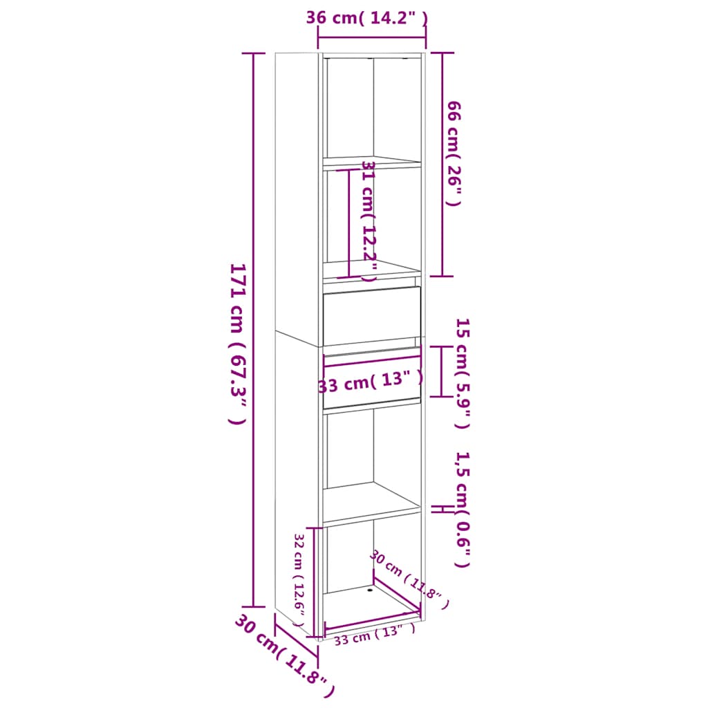 Libreria Rovere Fumo 36x30x171 cm in Legno Multistrato | homemem39