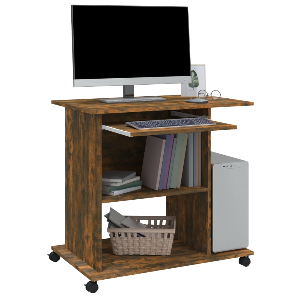 Scrivania per Computer Rovere Fumo 80x50x75cm Legno Multistrato - homemem39
