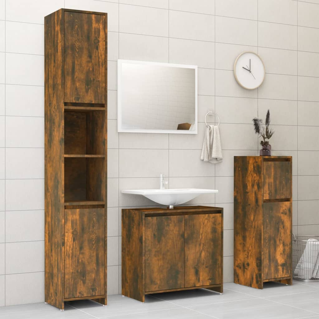 Armadietto Bagno Rovere Fumo 30x30x95 cm in Legno Multistrato | homemem39