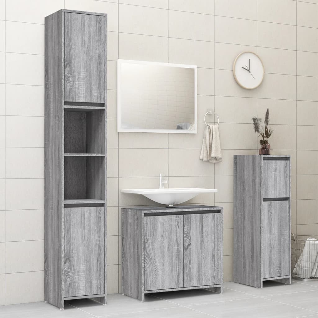 Armadietto Bagno Grigio Sonoma 30x30x95 cm in Legno Multistrato | homemem39