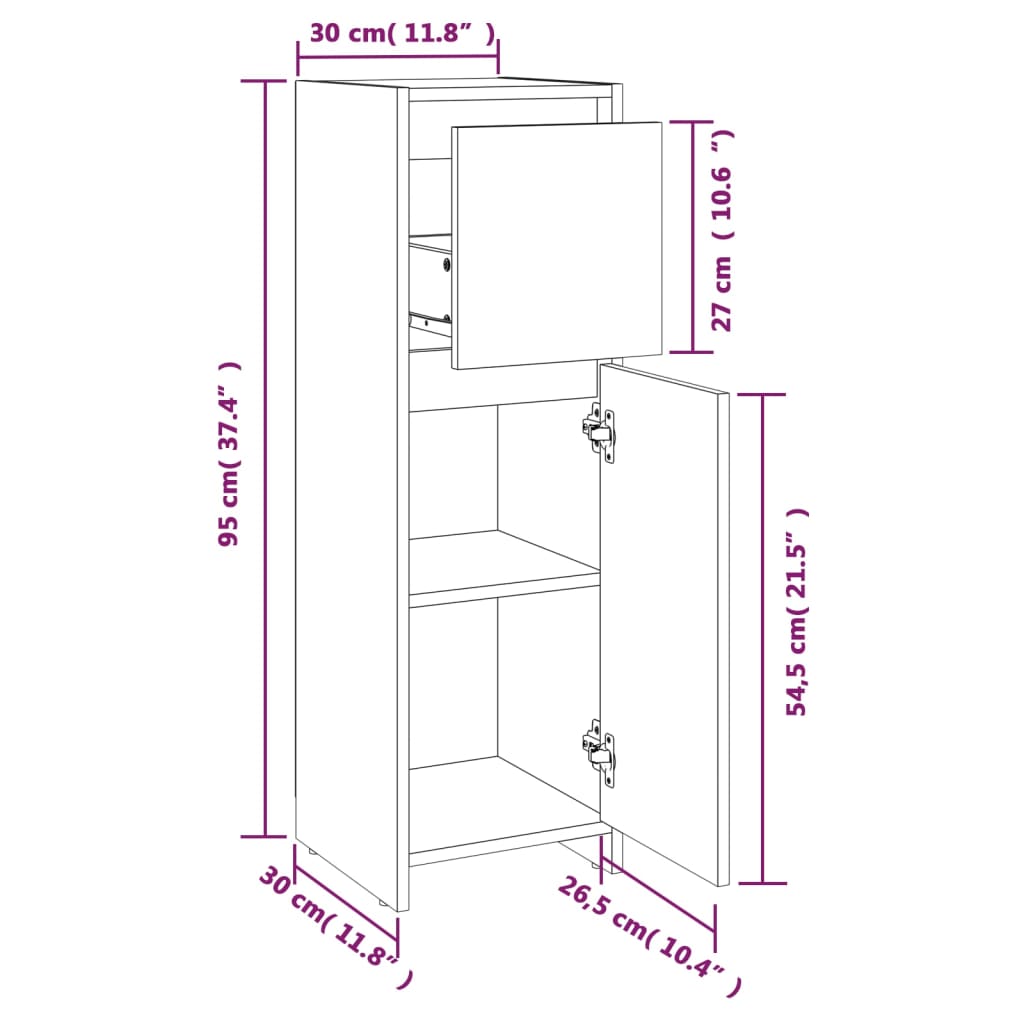 Armadietto Bagno Grigio Sonoma 30x30x95 cm in Legno Multistrato | homemem39