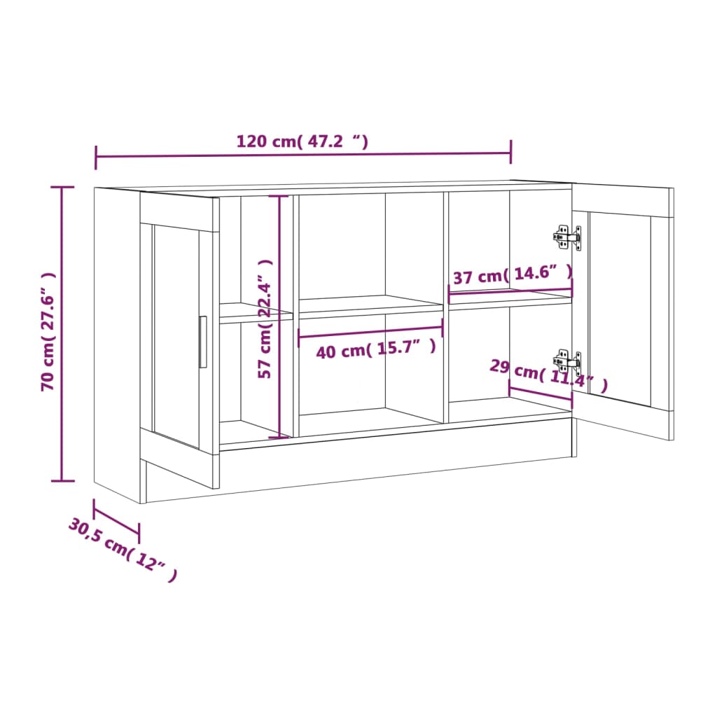 Mobile Vetrina Rovere Fumo 120x30,5x70 cm in Legno Multistrato - homemem39