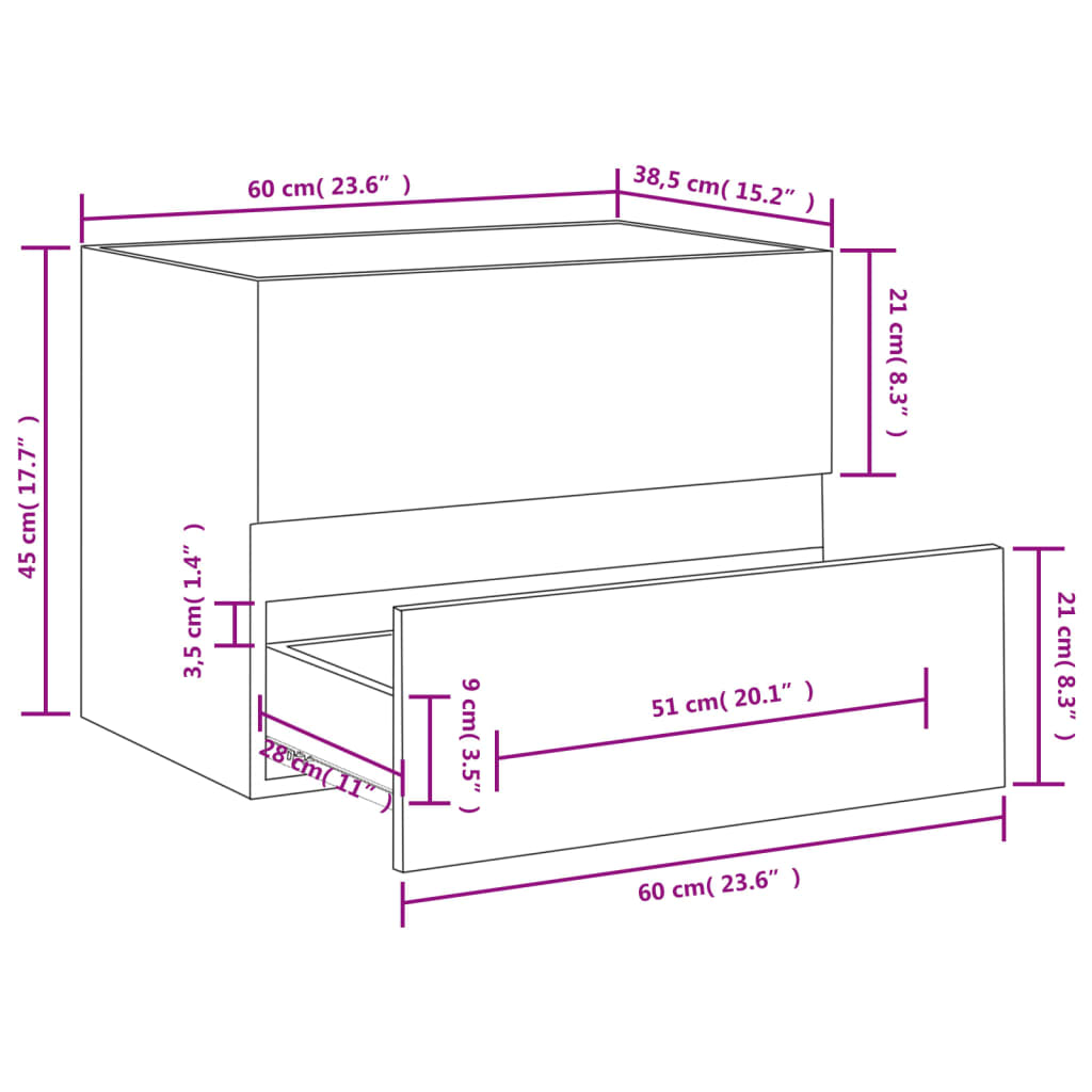 Mobile Lavabo Rovere Fumo 60x38,5x45 cm in Legno Multistrato | homemem39