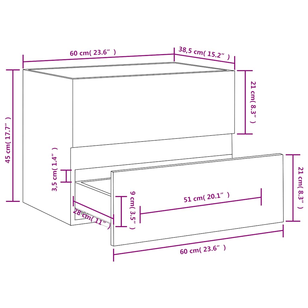 Mobile Lavabo Grigio Sonoma 60x38,5x45 cm in Legno Multistrato | homemem39