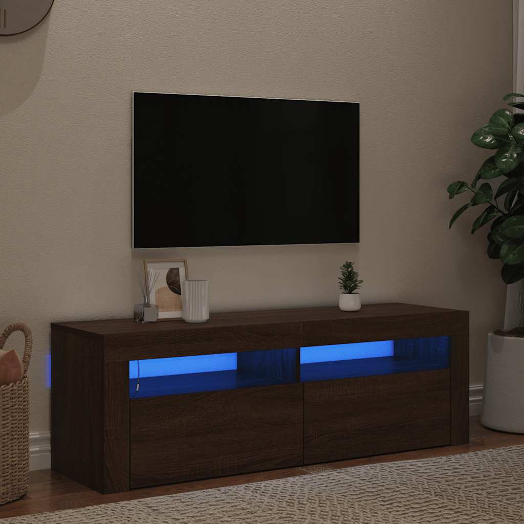 Mobile Porta TV con Luci LED Rovere Marrone 120x35x40 cm
