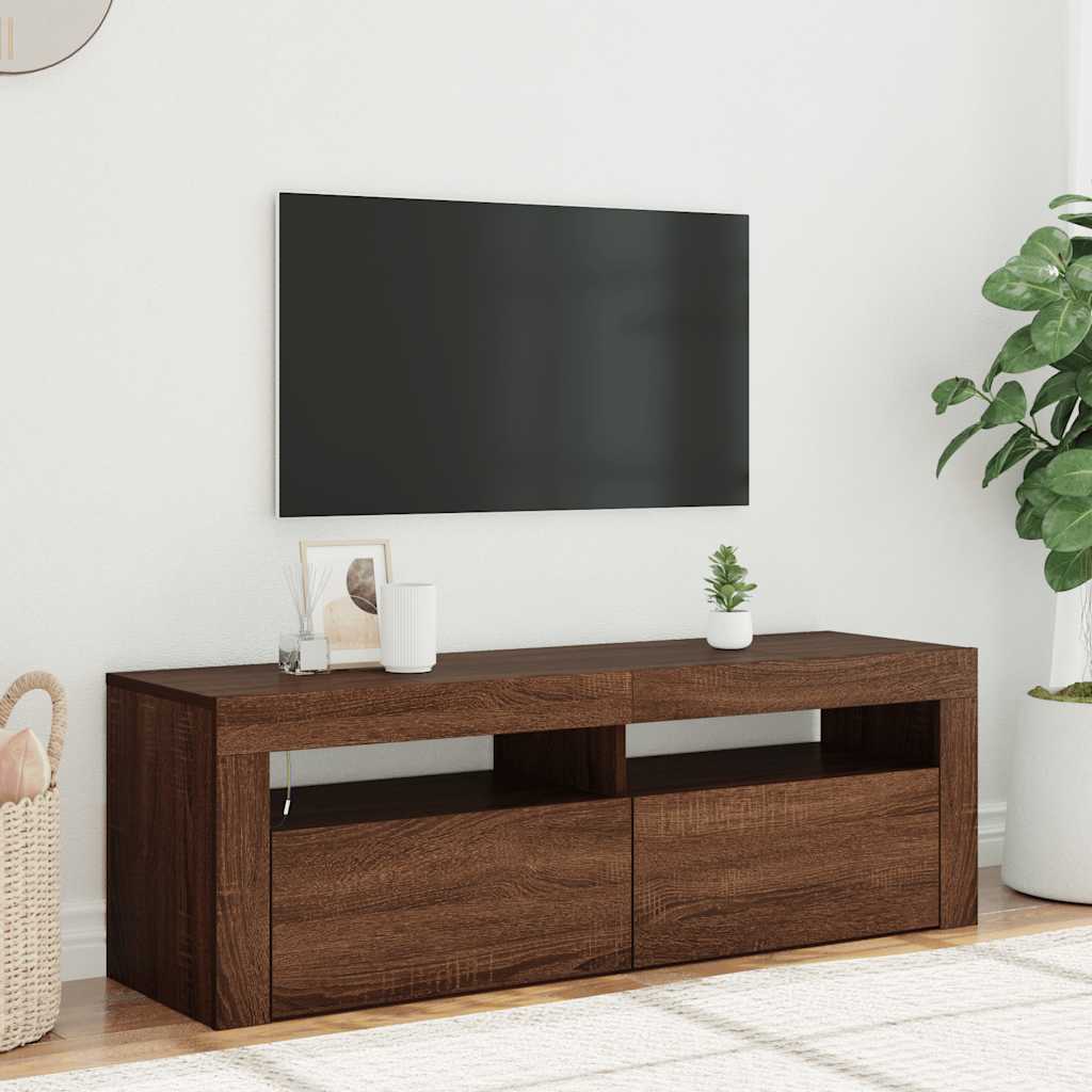 Mobile Porta TV con Luci LED Rovere Marrone 120x35x40 cm