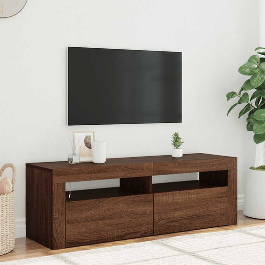 Mobile Porta TV con Luci LED Rovere Marrone 120x35x40 cm