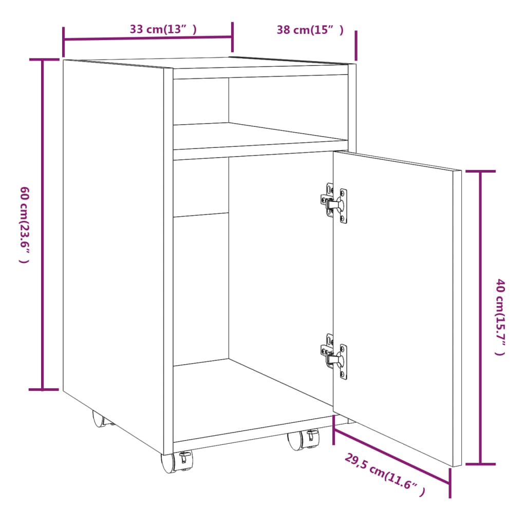 Mobiletto con Ruote Grigio Sonoma 33x38x60 cm Legno Multistrato | homemem39