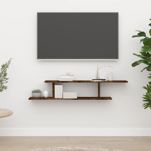 Scaffale TV a Parete Rovere Fumo 125x18x23 cm Legno Multistrato | homemem39