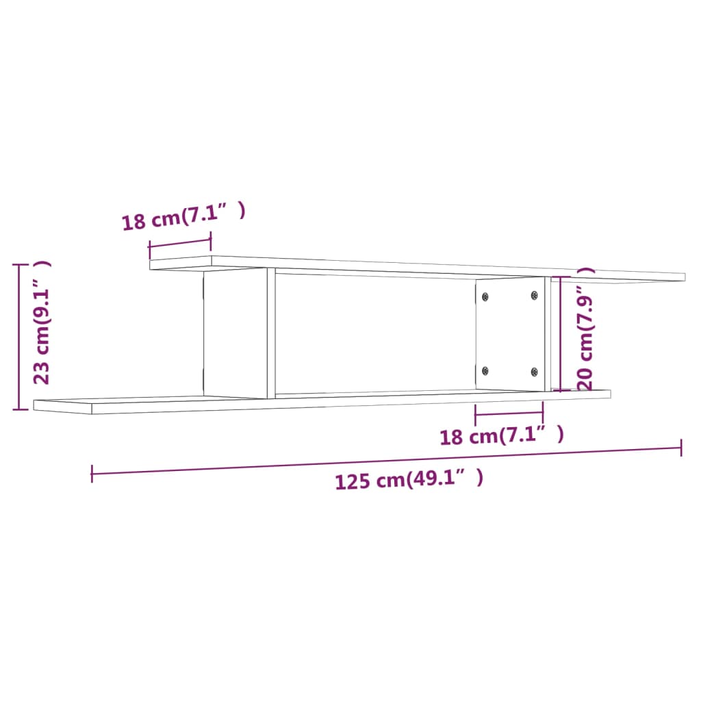 Scaffale TV Parete Grigio Sonoma 125x18x23 cm Legno Multistrato | homemem39