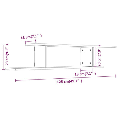 Scaffale TV Parete Grigio Sonoma 125x18x23 cm Legno Multistrato | homemem39