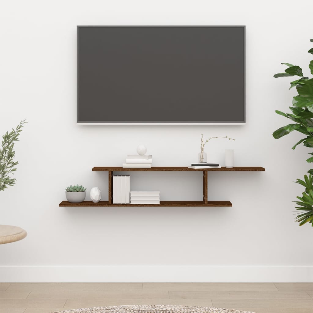 Scaffale TV Parete Rovere Marrone 125x18x23cm Legno Multistrato | homemem39