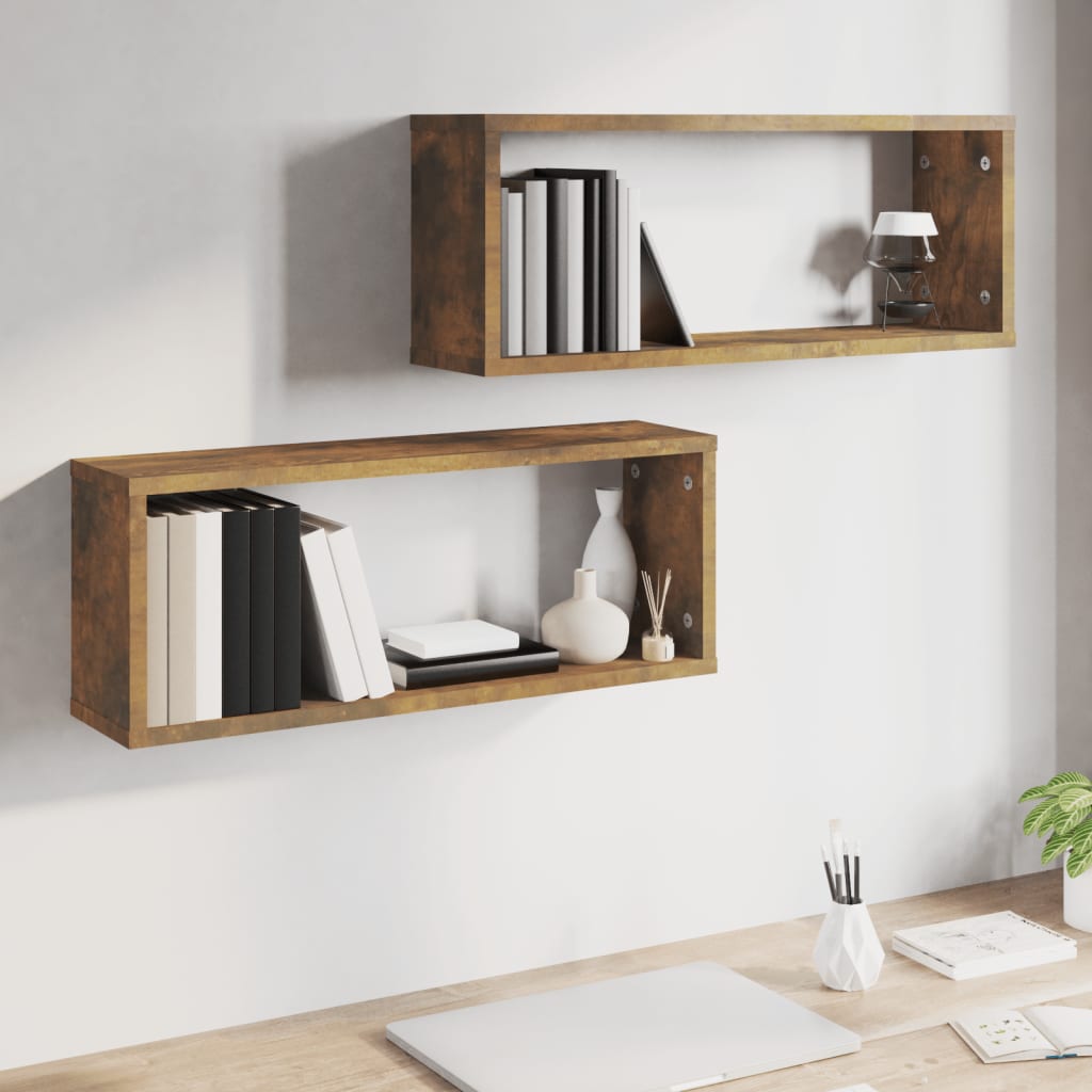 Mensole Parete Cubo 2pz Rovere Fumo 80x15x26,5cm in Multistrato | homemem39