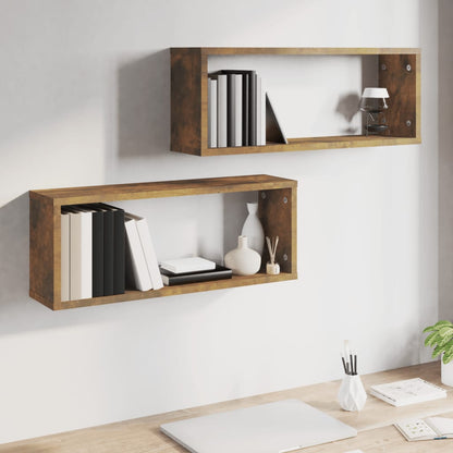 Mensole Parete Cubo 2pz Rovere Fumo 80x15x26,5cm in Multistrato | homemem39