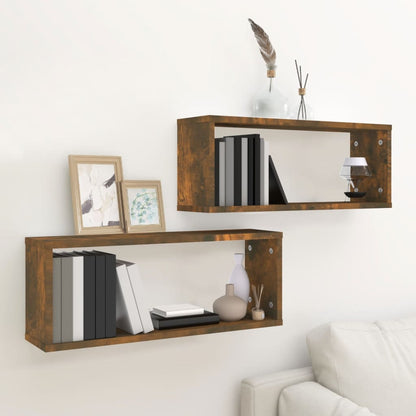 Mensole Parete Cubo 2pz Rovere Fumo 80x15x26,5cm in Multistrato | homemem39