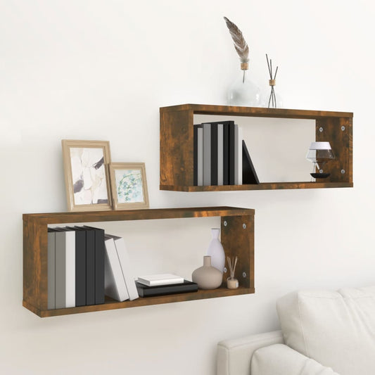Mensole Parete Cubo 2pz Rovere Fumo 80x15x26,5cm in Multistrato | homemem39