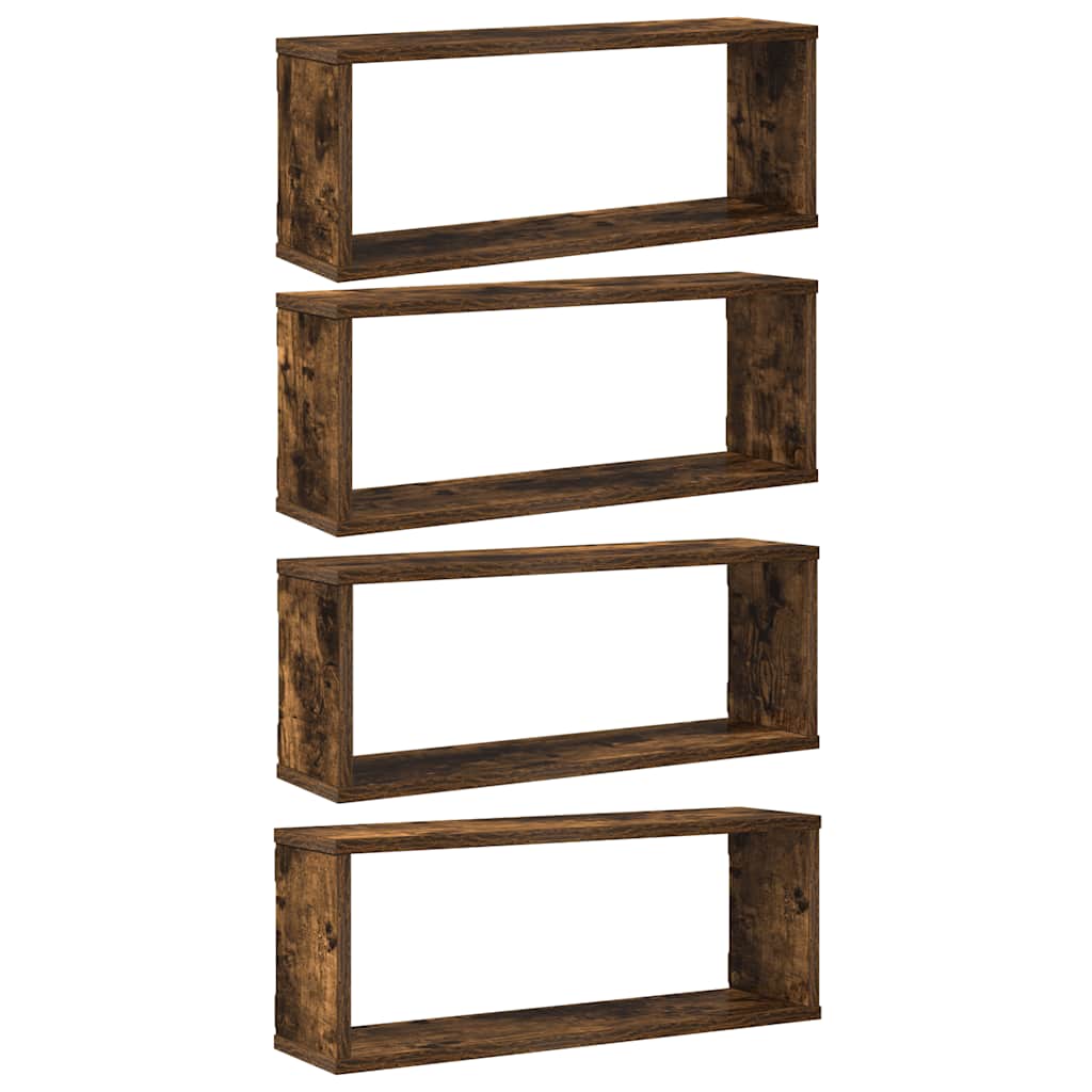 Mensole Muro Cubo 4pz Rovere Fumo 80x15x26,5 cm in Multistrato | homemem39