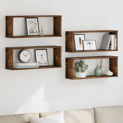 Mensole Muro Cubo 4pz Rovere Fumo 80x15x26,5 cm in Multistrato | homemem39