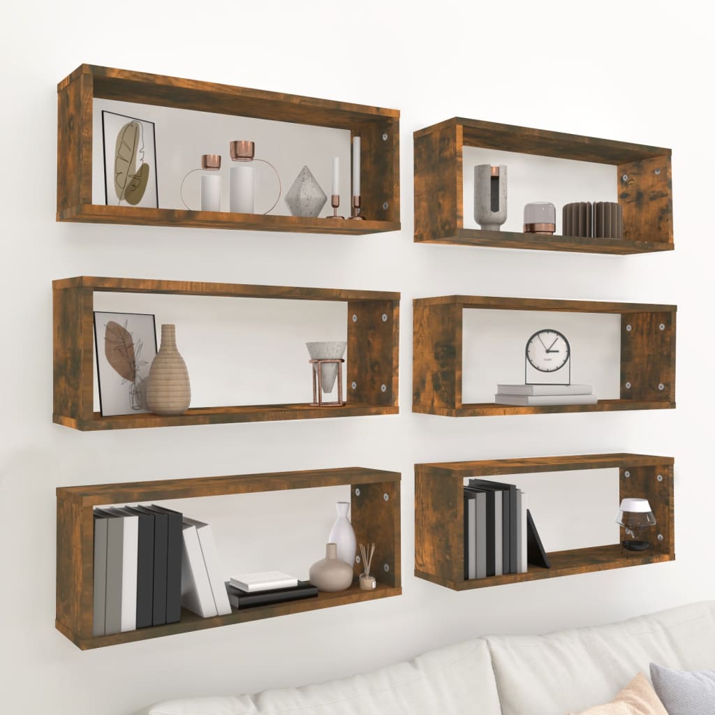 Mensole Parete Cubo 6pz Rovere Fumo 60x15x23 cm in Multistrato | homemem39