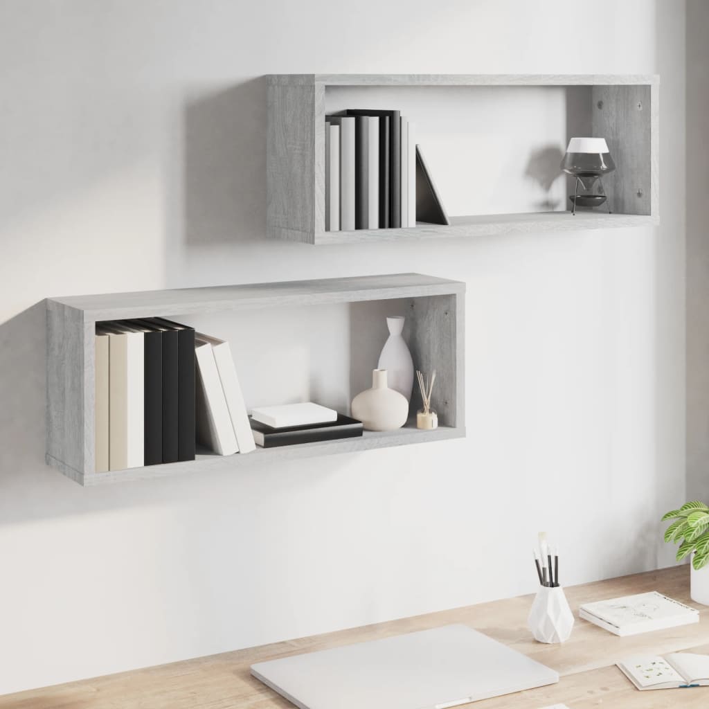 Mensole Cubo Muro 2 pz Grigio Sonoma 60x15x23 cm in Multistrato | homemem39