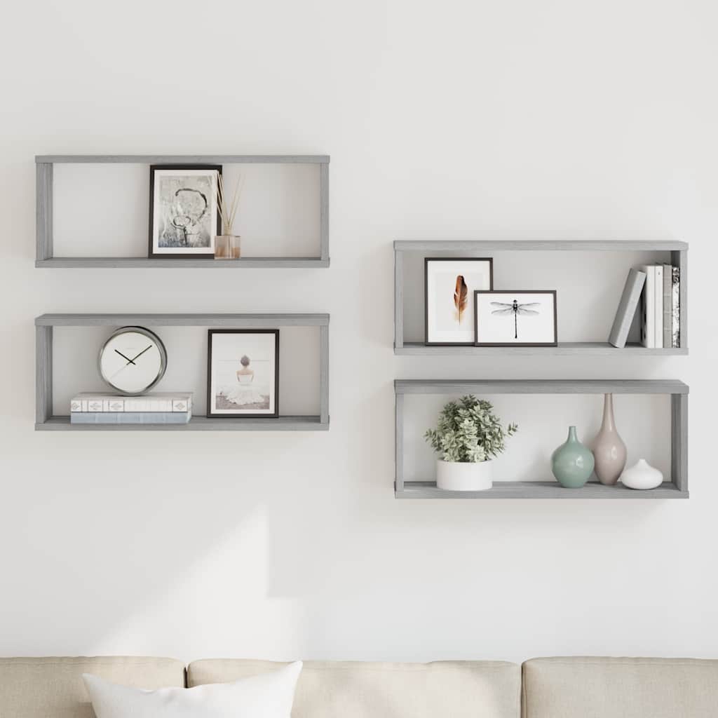 Mensole Cubo Muro 4 pz Grigio Sonoma 60x15x23 cm in Multistrato | homemem39