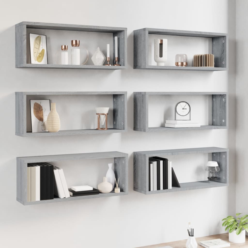 Mensole Cubo Muro 6 pz Grigio Sonoma 60x15x23 cm in Multistrato | homemem39