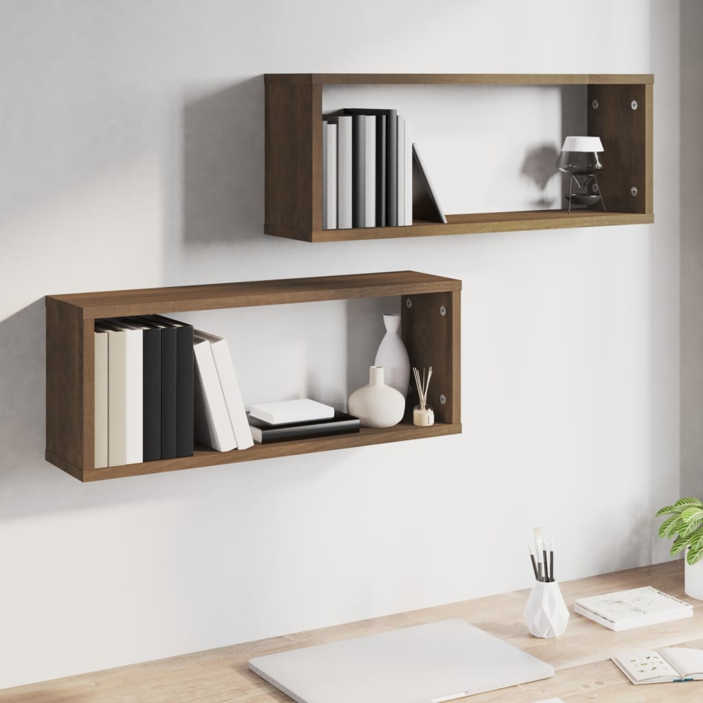 Mensole Cubo Muro 2pz Rovere Marrone 60x15x23 cm in Multistrato | homemem39
