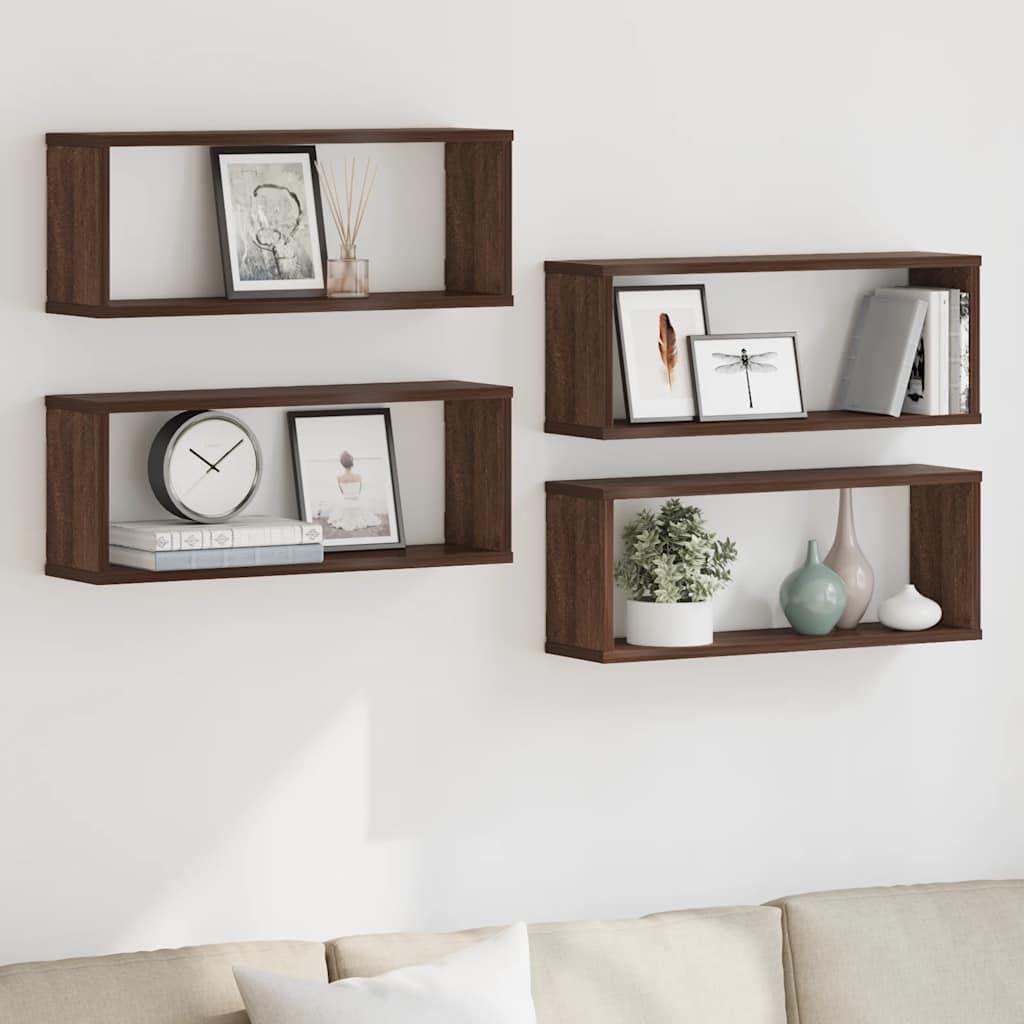 Mensole Cubo Muro 4pz Rovere Marrone 60x15x23 cm in Multistrato | homemem39