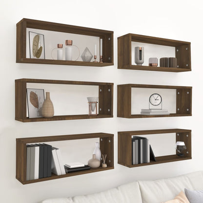 Mensole Cubo Muro 6pz Rovere Marrone 60x15x23 cm in Multistrato | homemem39